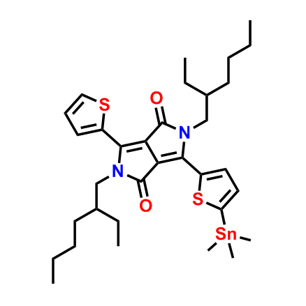 Pyrrolo[3,4-c]pyrrole-1,4-dione, 2,5-bis(2-ethylhexyl)-2,5-dihydro-3-(2-thienyl)-6-[5-(trimethylstannyl)-2-thienyl]-,Pyrrolo[3,4-c]pyrrole-1,4-dione, 2,5-bis(2-ethylhexyl)-2,5-dihydro-3-(2-thienyl)-6-[5-(trimethylstannyl)-2-thienyl]-