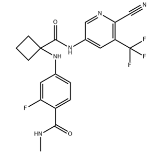 4-((1-((6-cyano-5-(trifluoromethyl)pyridin-3-yl)carbamoyl)cyclobutyl)amino)-2-fluoro-N-methylbenzamide,4-((1-((6-cyano-5-(trifluoromethyl)pyridin-3-yl)carbamoyl)cyclobutyl)amino)-2-fluoro-N-methylbenzamide