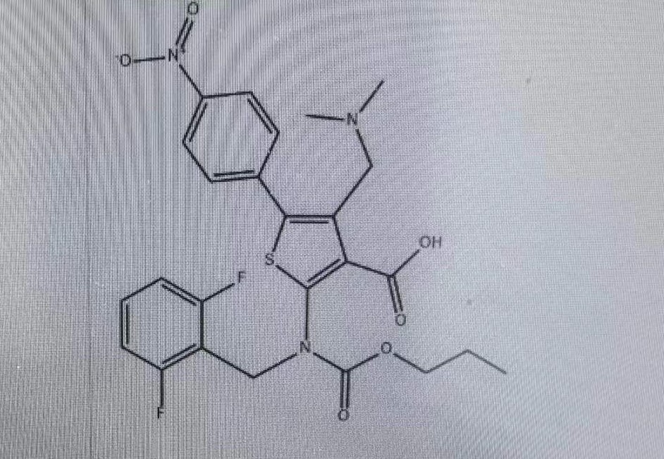 (2,6-二氟苄基)(4-((二甲基氨基)甲基)-3-((6-甲氧基哒嗪-3-基)氨基甲酰基)-5-(4-硝基苯基）噻吩-2基）氨基甲酸丙酯