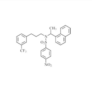  N-（1-萘-1-基乙基）-4-硝基-N-[3-（4-三氟甲基苯基）-丙基]-苯磺酰胺；C28H25F3N2O4S