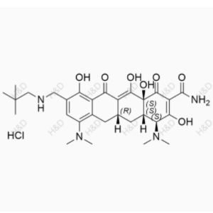 奥马环素（盐酸盐）,(4S,4aS,5aR,12aS)-4,7-bis(dimethylamino)-3,10,12,12a-tetrahydroxy-9-((neopentylamino)methyl)-1,11-dioxo-1,4,4a,5,5a,6,11,12a-octahydrotetracene-2-carboxamide hydrochloride