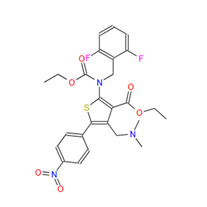 2-[(2 ,6-二氟苄基)乙氧基羰基氨基]-4-（(二甲基氨基）甲基）-5-(4-硝基苯基)噻吩-3-甲酸乙酯,ethyl 2-((2,6-difluorobenzyl)(ethoxycarbonyl)amino)-4-((dimethylamino)methyl)-5-(4-nitrophenyl)thiophene-3-carboxylate