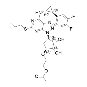 替格瑞洛杂质F,2-(((1S,2S,3S,4R)-4-(7-(((1R,2S)-2-(3,4-difluorophenyl)cyclopropyl)amino)-5-(propylthio)-3H-[1,2,3]triazolo[4,5-d]pyrimidin-3-yl)-2,3-dihydroxycyclopentyl)oxy)ethyl acetate
