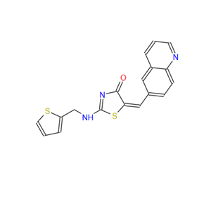 872573-93-8；2-[[(噻吩-2-基)甲基]氨基]-5-[1-(喹啉-6-基)甲-(Z)-亚基]噻唑-4-酮；