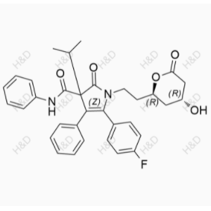 阿托伐他汀雜質K,5-(4-fluorophenyl)-1-(2-((2R,4R)-4-hydroxy-6-oxotetrahydro-2H-pyran-2-yl)ethyl)-3-isopropyl-2-oxo-N,4-diphenyl-2,3-dihydro-1H-pyrrole-3-carboxamide