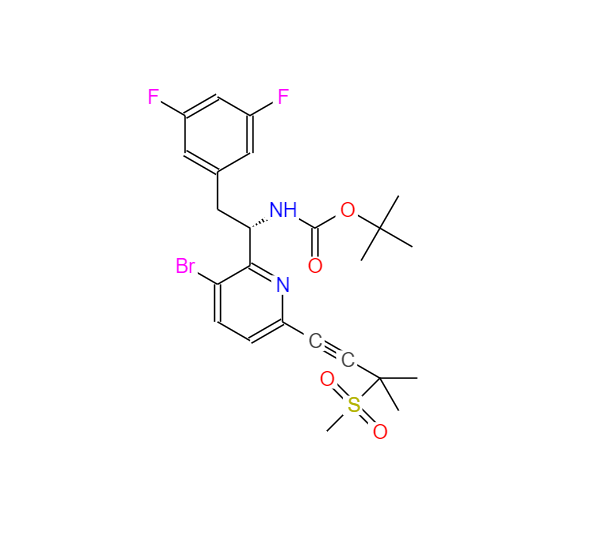 LENACAPAVIR 中間體,Carbamic acid, N-[(1S)-1-[3-bromo-6-[3-methyl-3-(methylsulfonyl)-1-butyn-1-yl]-2-pyridinyl]-2-(3,5-difluorophenyl)ethyl]-, 1,1-dimethylethyl ester