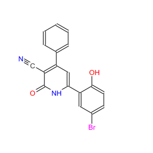 491871-58-0；3-氰基-4-苯基-6-(3-溴-6-羟基苯基)-2(1H)-吡啶酮；