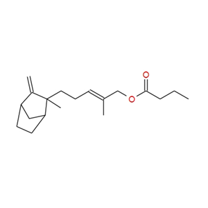 67633-98-1；丁酸-2-甲基-5-[2-甲基-3-亚甲基二环[2.2.1]庚-2-基]-2-戊烯酯