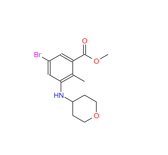 5-溴-2-甲基-3 - ((四氫-2H-吡喃-4-基)氨基)苯甲酸甲酯,Benzoic acid, 5-broMo-2-Methyl-3-[(tetrahydro-2H-pyran-4-yl)aMino]-, Methyl ester