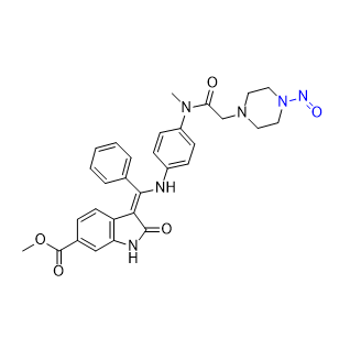 尼达尼布杂质18,methyl (Z)-3-(((4-(N-methyl-2-(4-nitrosopiperazin-1-yl)acetamido) phenyl)amino)(phenyl)methylene)-2-oxoindoline-6-carboxylate