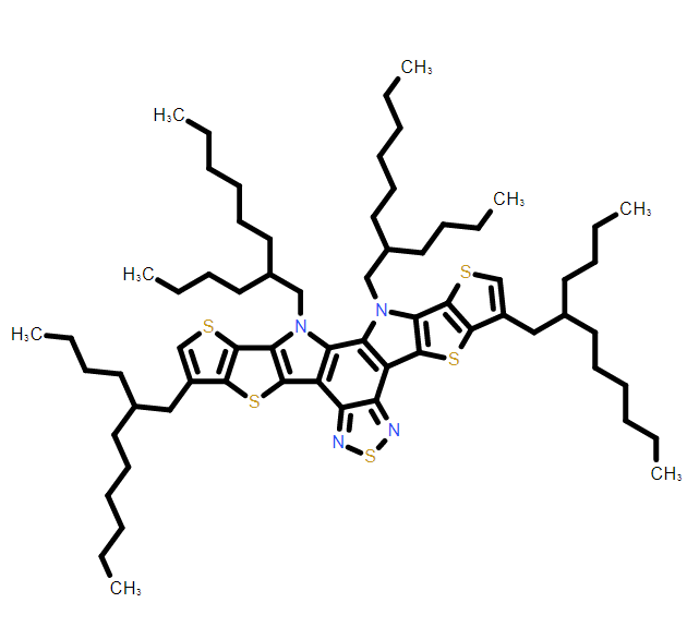 3,9,12,13-四（2-丁基）-12,13-二氫-[1,2,5]噻二唑[3,4-e]噻吩并[2“，3”，5']噻吩并[3'，3':4,5]吡咯并[3,2-g]噻吩并[5'，3',4,5]噻吩并[1,2-b]吲哚-2,10-二甲醛,3,9,12,13-tetrakis(2-butyloctyl)-12,13-dihydro-[1,2,5]thiadiazolo[3,4-e]thieno[2",3":4',5']thieno[2',3':4,5]pyrrolo[3,2-g]thieno[2',3':4,5]thieno[3,2-b]indole-2,10-dicarbaldehyde