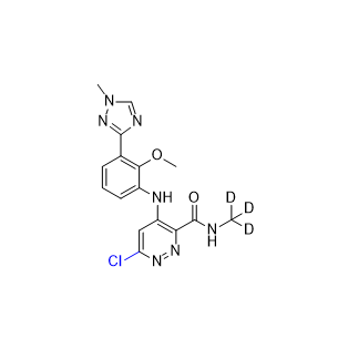 氘可来昔替尼杂质03,6-chloro-4-((2-methoxy-3-(1-methyl-1H-1,2,4-triazol-3-yl)phenyl) amino)-N-(methyl-d3)pyridazine-3-carboxamide