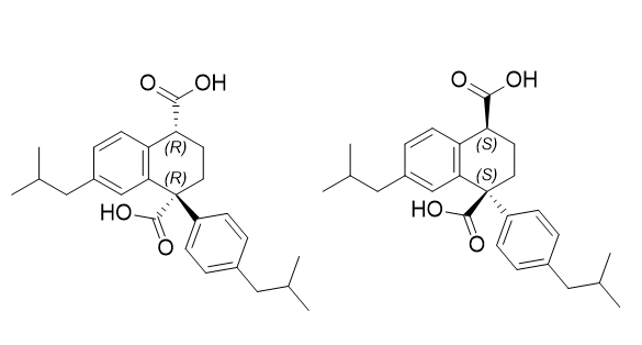 布洛芬杂质G,(1R,4R)-7-isobutyl-1-(4-isobutylphenyl)-1,2,3,4-tetrahydronaphthalene-1,4-dicarboxylic acid (1S,4S)-7-isobutyl-1-(4-isobutylphenyl)-1,2,3,4-tetrahydronaphthalene-1,4-dicarboxylic acid