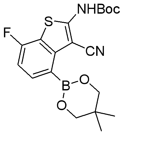 叔丁基(3-氰基-4-(5,5-二甲基-1,3,2-二氧杂硼酸-2-基)-7-氟苯并[B]噻吩-2-基)氨基甲酸叔丁酯,INDEX NAME NOT YET ASSIGNED