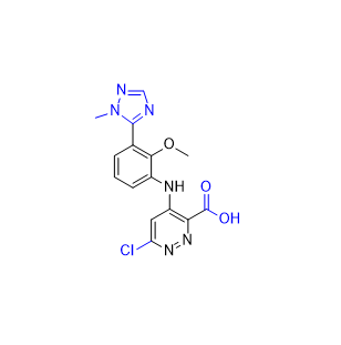 氘可來昔替尼雜質(zhì)14,6-chloro-4-((2-methoxy-3-(1-methyl-1H-1,2,4-triazol-5-yl)phenyl)amino)pyridazine-3-carboxylic acid