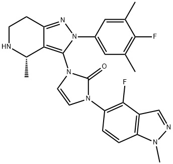 (S)-1-(4-氟-1-甲基-1H-吲唑-5-基)-3-(2-(4-氟-3,5-二甲基苯基)-4-Chemicalbook甲基-4,5,6,7-四氫-2H-吡唑并[4,3-C]吡啶-3-基)-1,3-二氫-2H-咪唑-2-酮,2H-Imidazol-2-one, 1-[(4S)-2-(4-fluoro-3,5-dimethylphenyl)-4,5,6,7-tetrahydro-4-methyl-2H-pyrazolo[4,3-c]pyridin-3-yl]-3-(4-fluoro-1-methyl-1H-indazol-5-yl)-1,3-dihydro-