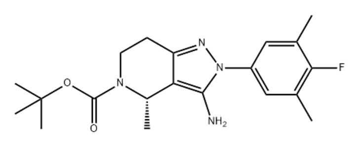 (S)-3-氨基-2-(4-氟-3,5-二甲基苯基)-4-甲基-2,4,6,7-四氢-5H-吡唑并[4,3-C]吡啶-5-羧酸叔丁酯,5H-Pyrazolo[4,3-c]pyridine-5-carboxylic acid, 3-amino-2-(4-fluoro-3,5-dimethylphenyl)-2,4,6,7-tetrahydro-4-methyl-, 1,1-dimethylethyl ester, (4S)-