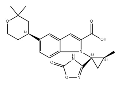 5-[(S)-2,2-二甲基四氫-2H-吡喃-4-基]-1-[(1S,2S)-2-甲基-1-(5-氧代-4,5-二氫-1,2,4-噁二唑-3-基)環(huán)丙基]-1H-吲哚-2-甲酸,1-((1S,2S)-1-cyano-2-methylcyclopropyl)-5-((S)-2,2-dimethyltetrahydro-2H-pyran-4-yl)-N-methyl-N-phenyl-1H-indole-2-carboxamide