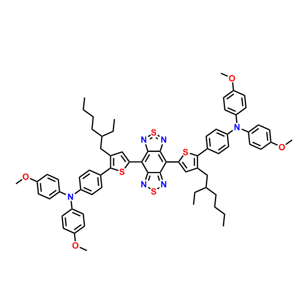 4,8-bis(5-(4-(bis(4-methoxyphenyl)amino)phenyl)-4-(2-ethylhexyl)thiophen-2-yl)benzo[1,2-c:4,5c0]bis[1,2,5]thiadiazole,4,8-bis(5-(4-(bis(4-methoxyphenyl)amino)phenyl)-4-(2-ethylhexyl)thiophen-2-yl)benzo[1,2-c:4,5c0]bis[1,2,5]thiadiazole