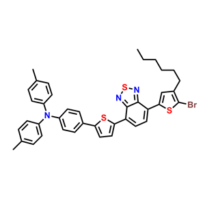 4-(5-(N,N-di-p-tolyl-4-aminophenyl)-thiophen-2-yl)-7-(5-bromo-4-hexyl-2-thienyl)-2,1,3-benzothiadiazole,4-(5-(N,N-di-p-tolyl-4-aminophenyl)-thiophen-2-yl)-7-(5-bromo-4-hexyl-2-thienyl)-2,1,3-benzothiadiazole