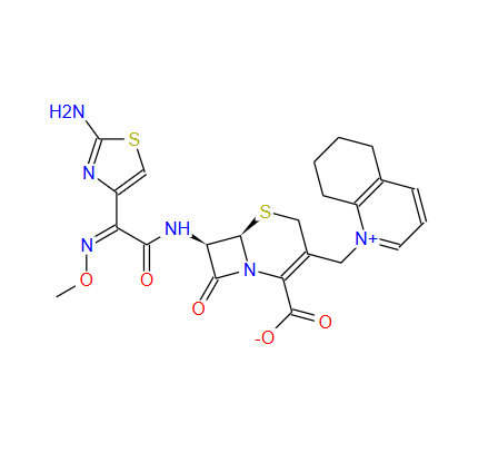 7-[(Z)-2-(2-氨基-4-噻唑基)-2-(甲氧基亞氨基)乙酰胺基]-8-氧代-5-硫雜-1-氮雜雙環(huán)[4.2.0]辛-2-烯-2-甲酸-3-甲基-(5,6,7,8-四氫喹啉鎓)內(nèi)鹽,Cefquinome
