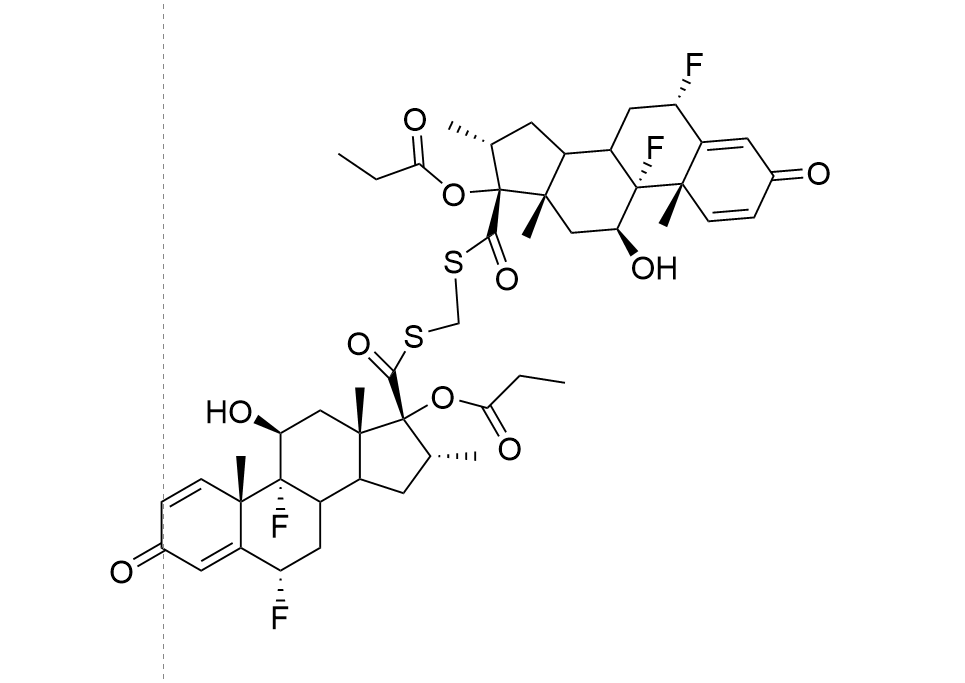 丙酸氟替卡松二聚体杂质,Androsta-1,4-diene-17-carbothioic acid, 6,9-difluoro-11-hydroxy-16-methyl-3-oxo-17-(1-oxopropoxy)-, S,S′-methylene ester, (6α,11β,16α,17α)-(6′α,11′β,16′α,17′α)-