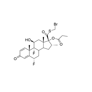 丙酸氟替卡松溴代杂质,Androsta-1,4-diene-17-carbothioicacid, 6,9-difluoro-11-hydroxy-16-methyl-3-oxo-17-(1-oxopropoxy)-,S-(bromomethyl) ester, (6a,11b,16a,17a)-