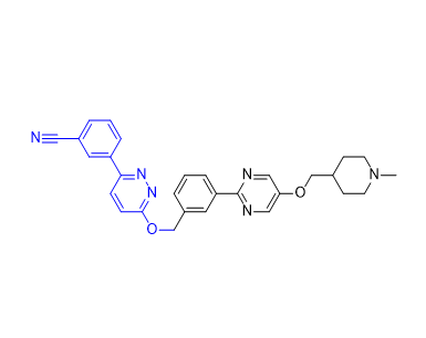 特泊替尼雜質(zhì)06,3-(6-((3-(5-((1-methylpiperidin-4-yl)methoxy)pyrimidin-2-yl)benzyl)oxy)pyridazin-3-yl)benzonitrile