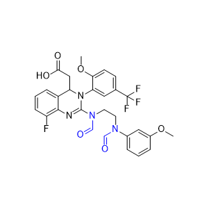 來特莫韋雜質12,2-(8-fluoro-3-(2-methoxy-5-(trifluoromethyl)phenyl)-2-(N-(2-(N-(3-methoxyphenyl)formamido)ethyl)formamido)-3,4-dihydroquinazolin-4-yl)acetic acid