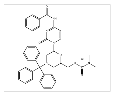 N,N-dimethyl-[6-[4-(benzoylamino)-2-oxo-1(2H)-pyrimidinyl]-4-(triphenylmethyl)-2-morpholinyl]methyl ester phosphoramidochloridic acid,N,N-dimethyl-[6-[4-(benzoylamino)-2-oxo-1(2H)-pyrimidinyl]-4-(triphenylmethyl)-2-morpholinyl]methyl ester phosphoramidochloridic acid