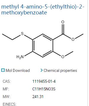 4-氨基-5-乙硫基-2-甲氧基苯甲酸甲酯,methyl 4-amino-5-(ethylthio)-2-methoxybenzoate