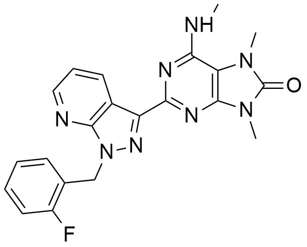 利奥西呱杂质F；2-[1-（2-氟苄基）-1H-吡唑并[3,4-b]吡啶-3-基]-6-甲氨基-7,9-二甲基-7H-嘌呤-8（9H）-酮,Riociguat Impurity F;2-(1-(2-fluorobenzyl)-1H-pyrazolo[3,4-b]pyridin-3-yl)-7,9-dimethyl-6-(methylamino)-7H-purin-8(9H)-one