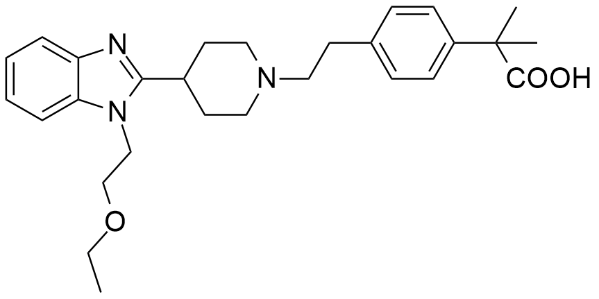 比拉斯汀,Bilastine;2-(4-(2-(4-(1-(2-Ethoxyethyl)-1H-benzo[d]imidazol-2-yl)piperidin-1-yl)ethyl)phenyl)-2-methylpropanoic acid