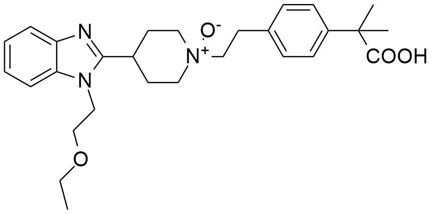 比拉斯汀N-氧化杂质；2-[4-（2-{4-[1-（2-乙氧基乙基）-1H-苯并咪唑-2-基]-哌啶-N-氧-1-基}-乙基）-苯基]-2-甲基丙酸,Bilastine N-Oxide (Mixture of cis and trans Isomers);1-(4-(2-carboxypropan-2-yl)phenethyl)-4-(1-(2-ethoxyethyl)-1H-benzo[d]imidazol-2-yl)piperidine 1-oxide