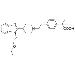 比拉斯汀,Bilastine;2-(4-(2-(4-(1-(2-Ethoxyethyl)-1H-benzo[d]imidazol-2-yl)piperidin-1-yl)ethyl)phenyl)-2-methylpropanoic acid