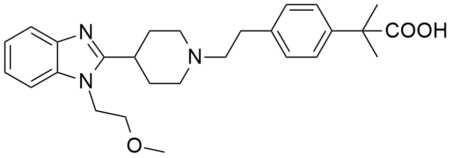 比拉斯汀甲醚杂质F；2-[4-（2-{4-[1-（2-甲氧基乙基）-1H-苯并咪唑-2-基]-哌啶-1-基}-乙基）-苯基]-2-甲基丙酸,Bilastine Impurity F;2-(4-(2-(4-(1-(2-methoxyethyl)-1H-benzo[d]imidazol-2-yl)piperidin-1-yl)ethyl)phenyl)-2-methylpropanoic acid