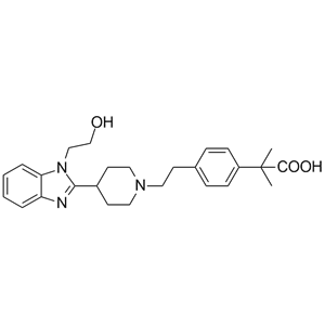 比拉斯汀杂质E；2-[4-（2-{4-[1-（2-羟乙基）-1H-苯并咪唑-2-基]-哌啶-1-基}-乙基）-苯基]-2-甲基丙酸,Bilastine Impurity D;Benzeneacetic acid, 4-[2-[4-[1-(2-hydroxyethyl)-1H-benzimidazol-2-yl]-1-piperidinyl]ethyl]-α,α-dimethyl-