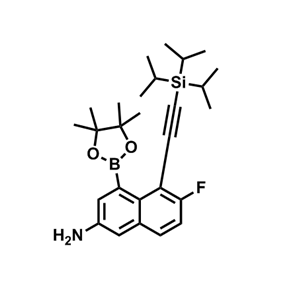 6-氟-4-(4,4,5,5-四甲基-1,3,2-二氧硼杂环戊烷-2-基)-5-((三异丙基硅烷基)乙炔基)萘-2-胺,6-Fluoro-4-(4,4,5,5-tetramethyl-1,3,2-dioxaborolan-2-yl)-5-((triisopropylsilyl)ethynyl)naphthalen-2-amine