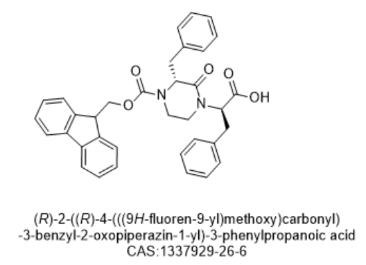 (R)-2-((R)-4-(((9H-fluoren-9-yl)methoxy)carbonyl)-3-benzyl-2-oxopiperazin-1-yl)-3-phenylpropanoic acid,(R)-2-((R)-4-(((9H-fluoren-9-yl)methoxy)carbonyl)-3-benzyl-2-oxopiperazin-1-yl)-3-phenylpropanoic acid