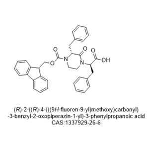 (R)-2-((R)-4-(((9H-fluoren-9-yl)methoxy)carbonyl)-3-benzyl-2-oxopiperazin-1-yl)-3-phenylpropanoic acid,(R)-2-((R)-4-(((9H-fluoren-9-yl)methoxy)carbonyl)-3-benzyl-2-oxopiperazin-1-yl)-3-phenylpropanoic acid