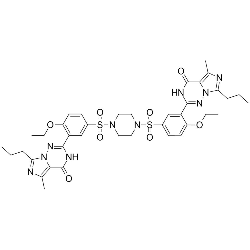 鹽酸伐地那非二聚體雜質(zhì)C,Vardenafil EP Impurity C (Vardenafil Dimer);2,2'-((piperazine-1,4-disulfonyl)bis(6-ethoxy-3,1-phenylene))bis(5-methyl-7-propylimidazo[5,1-f][1,2,4]triazin-4(3H)-one)?