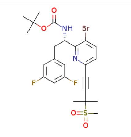 叔丁基(S)-(1-(3-溴-6-(3-甲基-3-(甲基磺酰基)- 1-炔-1-基)吡啶-2-基)-2-(3,5-二氟苯基)乙基)氨基甲酸酯,tert-butyl (S)-(1-(3-bromo-6-(3-methyl-3-(methylsulfonyl)but-1-yn-1-yl)pyridin-2-yl)-2-(3,5-difluorophenyl)ethyl)carbamate