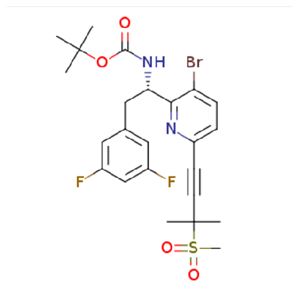 叔丁基(S)-(1-(3-溴-6-(3-甲基-3-(甲基磺酰基)- 1-炔-1-基)吡啶-2-基)-2-(3,5-二氟苯基)乙基)氨基甲酸酯,tert-butyl (S)-(1-(3-bromo-6-(3-methyl-3-(methylsulfonyl)but-1-yn-1-yl)pyridin-2-yl)-2-(3,5-difluorophenyl)ethyl)carbamate