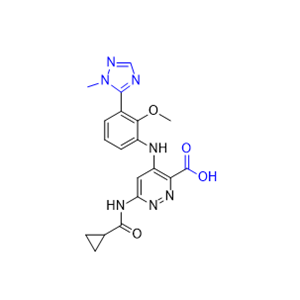 氘可來昔替尼雜質(zhì)15,6-(cyclopropanecarboxamido)-4-((2-methoxy-3-(1-methyl-1H-1,2,4-triazol-5-yl)phenyl)amino)pyridazine-3-carboxylic acid