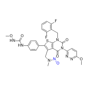 瑞卢戈利杂质18,1-(4-(1-(2,6-difluorobenzyl)-3-(6-methoxypyridazin-3-yl)-5-((methyl(nitroso)amino)methyl)-2,4-dioxo-1,2,3,4-tetrahydrothieno[2,3-d]pyrimidin-6-yl)phenyl)-3-methoxyurea