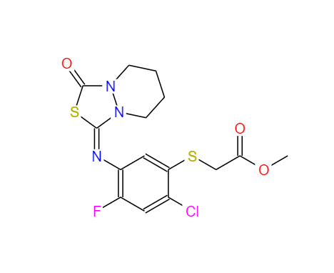 嗪草酸甲酯,Methyl 2-[2-chloro-4-fluoro-5-[(3-oxo-5,6,7,8-tetrahydro-[1,3,4]thiadiazolo[3,4-a]pyridazin-1-ylidene)amino]phenyl]sulfanylacetate