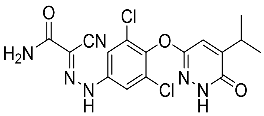 2-氨基-N-(3,5-二氯-4-((5-異丙基-6-氧代-1,6-二氫噠嗪-3-基)氧)苯基)-2-氧代乙酰苯腙腈,3,5-dichloro-4-[[1,6-dihydro-5-(1-methylethyl)-6-oxo-3-pyridazinyl]oxy]phenyl]hydrazinylidene