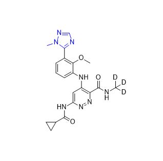 氘可來(lái)昔替尼雜質(zhì)16,6-(cyclopropanecarboxamido)-4-((2-methoxy-3-(1-methyl-1H-1,2,4-triazol-5-yl)phenyl)amino)-N-(methyl-d3)pyridazine-3-carboxamide