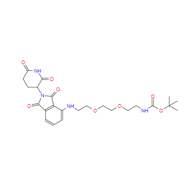 沙利度胺-NH-PEG2-NH-BOC,Carbamic acid, N-[2-[2-[2-[[2-(2,6-dioxo-3-piperidinyl)-2,3-dihydro-1,3-dioxo-1H-isoindol-4-yl]amino]ethoxy]ethoxy]ethyl]-, 1,1-dimethylethyl ester