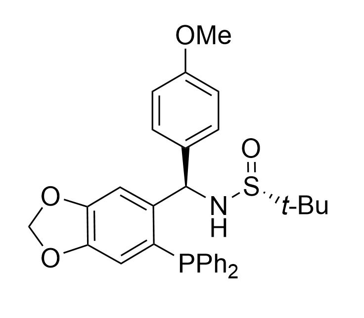 S(R)]-N-[(R)-[6-(二苯基膦)苯并[d][1,3]-二氧戊環(huán)-5基]](4-甲氧基苯基)甲基]-2-叔丁基亞磺酰胺,S(R)]-N-[(R)-[6-(Diphenylphosphino)benzo[d][1,3]dioxol-5-yl](4-methoxyphenyl)methyl]-2-methyl-2-propanesulfinamide